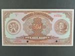 500 Kč 6.10.1923 série A anulát s červeným přetiskem SPECIMEN, 2 perf. otvory,