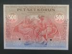 500 Kč 15.4.1919 série 033, bankovní vzor s 3x perf. NEPLATNÉ + 2x perf. otvor, z ministerského alba č.69, mimořádně vzácná