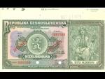 100 Kč 14.1.1920 s. Ae anulát, 2x přetisk SPECIMEN, neořezaný horní okraj