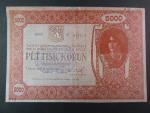 5000 Kč 1919 padělek, sběratelská kopie ČNS pobočky papírová platidla, oboustranná