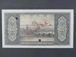 100 Kčs 1945 přetisk VZOREK, 2x perf. otvory, bez čísla a série, Ba. 74s, Pi. 64s