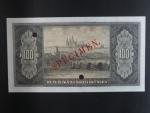 100 Kčs 1945 přetisk SPECIMEN, 2x perf. otvory, bez čísla a série, Ba. 74s, Pi. 64s