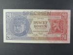 20 Kč 1.10.1926 série Zg, perf. SPECIMEN z líce