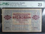 100 Kč 1919 série 0001, PMG 25, poškozený levý horní roh