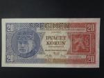 20 Kč 1.10.1926 série Bh, perf. SPECIMEN z líce