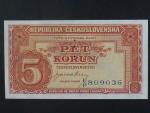 5 Kčs 1945 série U/P, perf. 3md nad sebou