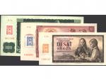 Sada bankovek s nejpravděpodobnějším upotřebením nevydaných kolků vzoru 1962, 10Kčs 1960, 50Kčs 1964, 100Kčs 1960