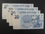 20 Kč 1994 série A - 4 ks bankovek se stejným číslem, ale jinou sérií A 42 + A 46 + A 56 + A 62