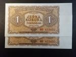1 Kčs 1953 série BB, tiskárna Goznak Moskva, dva kusy s čísly po sobě
