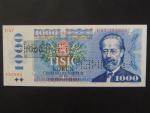 1000 Kč 1985/1993 série U 47 kolkovaná tištěným kolkem s 2x vodorovně zrcadlově perf. SPECIMEN