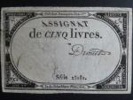 5 Livres 1793 podpis Droüet (slavná osoba pošmistr přepřahací stanice, dopomohl chytnout krále Ludvíka XVI., významná osobnost francouzských dějin - královrah, BNB. B713, Pi. A76