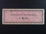Táborová poukázka 1 Kčs série A Vězeňský ústav Ostrov u Karlových Varů včetně původního dopisu z vězení od majitele poukázky