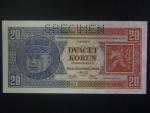 20 Kč 1926 série Uf, perf. SPECIMEN z líce