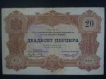 20 Perpera 1914 Montenegro, 3. vydání, vojenské vydání, nečitelné razítko, Pi. 19