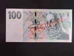 100 Kč 2018 série J 00 000000 anulát s červeným přetiskem SPECIMEN, vzácný