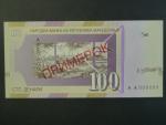 100 Denars 1996, BNB. B208as, Pi. 16, s přetiskem SPECIMEN