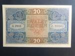20 Kč 1919 série P 085, nepatrně ohlý rožek jinak N