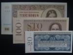 sada nevydaných 20, 100, 1000 Kčs 1951 - 1953, nevydané, původní