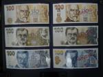 sada 6 kusů pamětní 100 Kč 2019, 2022 a 2026, 3x vydané s 2x svisle perf. SPECIMEN a 3x nevydané s přítiskem nebo hologramem, náklad 500 ks