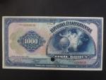 1000 Kč 1932 série A, bankovní vzor se svislou perf. SPECIMEN +  perf- otvor 8mm
