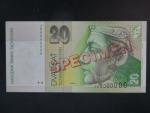 anulát - 20 Sk 1999 série J 00000000, číslo 00054 s přetiskem SPECIMEN
