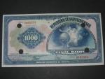 1000 Kč 8.4.1932, serie B perf SPECIMEN + 4x skart. otvory