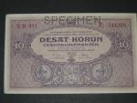 10 Kčs 2.1.1927 série B, perf. SPECIMEN