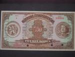 500 Kč 6.10.1923 série A anulát s přetiskem CANCELLED A 4x svisle perf. CANCELLED, velmi vzácná bankovka