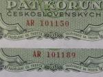 5 Kčs 1953, série AR, tiskárna Goznak Moskva, 2 ks, 1x výrazný posun číslovače doleva