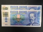 1000 Kč 1985/1993 kolek lepený, 2 x bankovka se stejným číslem a jinou sérií