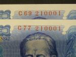 1000 Kč 1985/1993 kolek lepený, 2 x bankovka se stejným číslem a jinou sérií