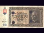 20 Ks 15.9.1939 , serie Gh 14, perf. SPECIMEN + 4x otvor