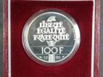 100 Frank 1986, Ag 0,999, 15g, průměr 31mm, certifikát, etue