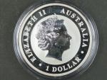 1 Dollars - 1 Oz (31,1050g)  Ag - Kookaburra 2011, kvalita proof, Ag 999/1000, etue