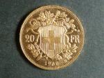 Švýcarsko - 20 Frank 1949 B, 6,451g, Au 0.900