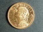 Švýcarsko - 20 Frank 1908 B, 6,451g, Au 0.900