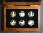 Sada 6 kusů medailí se společným reversem, Doby husitské, Au, 0,750, 22 mm (6 x 6 g), celkem 36 g, Prokop Holý, Jan Žižka, Mistr Jan Hus, Jan Roháč z Dubé, Jan Milič, Jan Želivský, společná etue