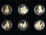 Sada 6 kusů medailí se společným reversem, Doby husitské, Au, 0,750, 22 mm (6 x 6 g), celkem 36 g, Prokop Holý, Jan Žižka, Mistr Jan Hus, Jan Roháč z Dubé, Jan Milič, Jan Želivský, společná etue