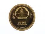 1000 Tugriků 2007, Čingischán, Au 0.999, 1 g., průměr 13,92 mm.