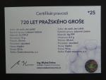 pražský groš 720.let  - novoražba 2020, Au 999 + Ag 999, 12 g + 6.5 g, průměr 28 mm, náklad 30 ks, etue, certifikát č. 25