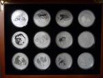 kompletní sada 12 x 1 Dollars - 1 Oz (31,1050g)  Ag - Lunární kalendář 2008 - 2019, kvalita proof, Ag 999/1000, společná etue
