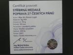  sada Au, Ag a Ms medailí k popravě 27 českých pánů 1621, Au 986, 94,2 g, Ag 999, 50 g, 50 mm, číslovaná číslo 20, náklad 27 ks, ražba 2021, etue, certifikáty