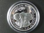 100 Shillings 2021 - sloni, kvalita proof,1 OZ Ag 999,9, etue