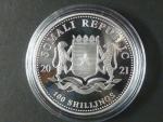 100 Shillings 2021 - leopard, kvalita proof, 1 OZ Ag 999,9 etue