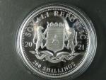 200 Shillings 2021 - sloni, kvalita proof, 2 OZ Ag 999,9, etue