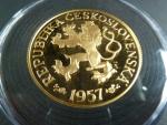 Au velká replika 1 Kčs 1957, číslovaná č. 14, Au 999, 70g, průměr 52 mm, náklad 30ks, dřevěná etue, certifikát
