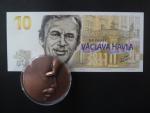 Pamětní tisk ve formě bankovky měděným přítiskem společně s měděnou medailí  na počest prezidenta Václava Havla, náklad 170 ks, série V