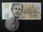 Pamětní tisk ve formě bankovky se stříbrným přítiskem společně se stříbrnou medailí  na počest prezidenta Václava Havla, náklad 120 ks, série V