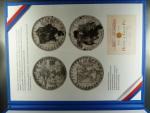 Svatováclavské dukáty 1 + 2+ 5 + 10 Dukát 2018 dvousada ve stříbře s označením zkouška podle sady 1936 ve stříbře určená pro výstavu v Paříži, 1x označení na líci a 1x označení na rubu, náklad 36 sad