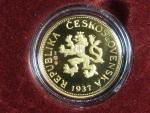 Au + Ag replika 5 Kčs 1937, náklad 10 ks, certifikát, etue